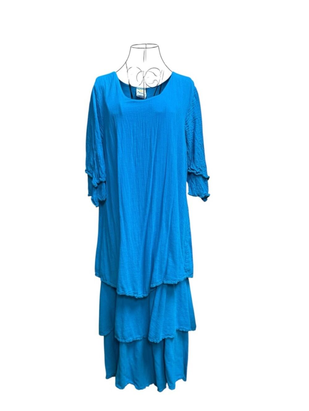 Dunes 100% Cotton Relaxed Tiered Maxi Dress in Bright Blue XL